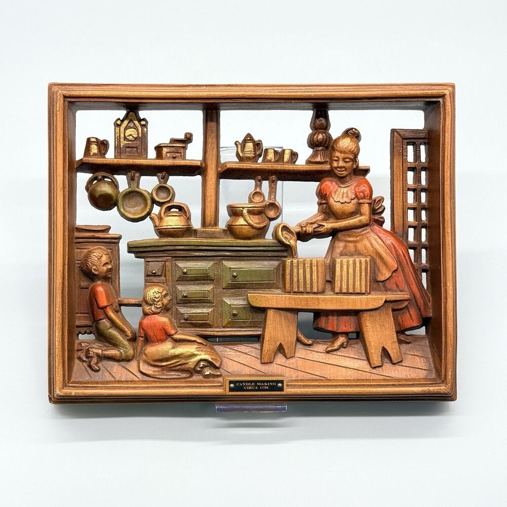 Burwood Vintage Wall Plaque 3-D Candle Making Circa 1750 Decorative Art